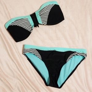 NWOT || black, white, and robin's egg bikini